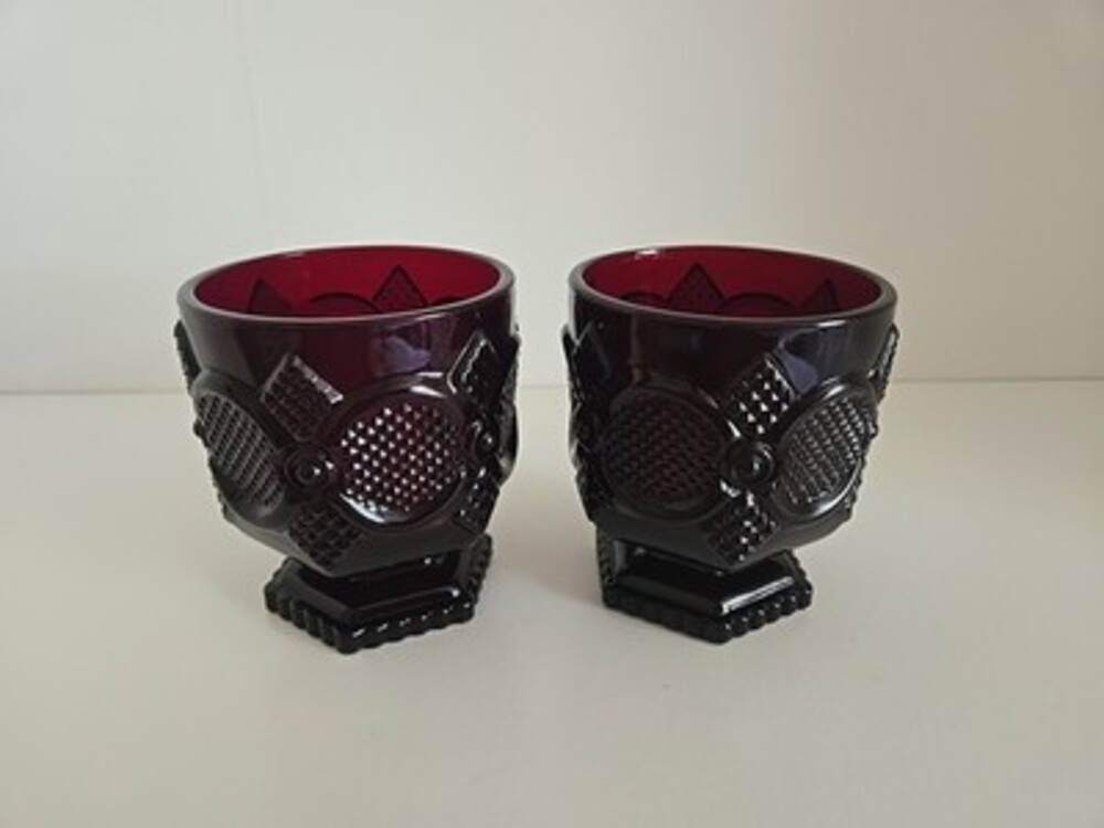 Avon Ruby Red Tumblers Footed 1876 Cape Cod Vintage